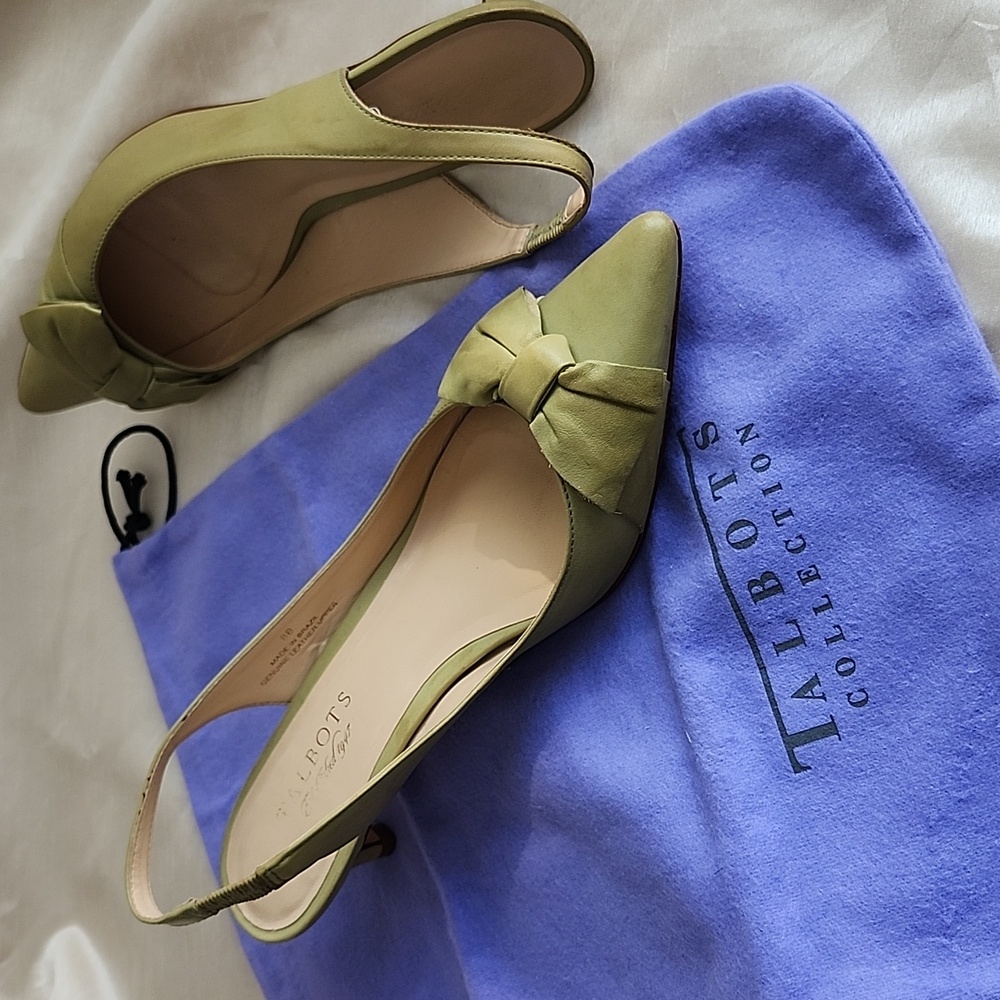 Talbots Olive Green Fair Cond Slingback Kitten Heels W/ Storage Bag, Size 8, $18
